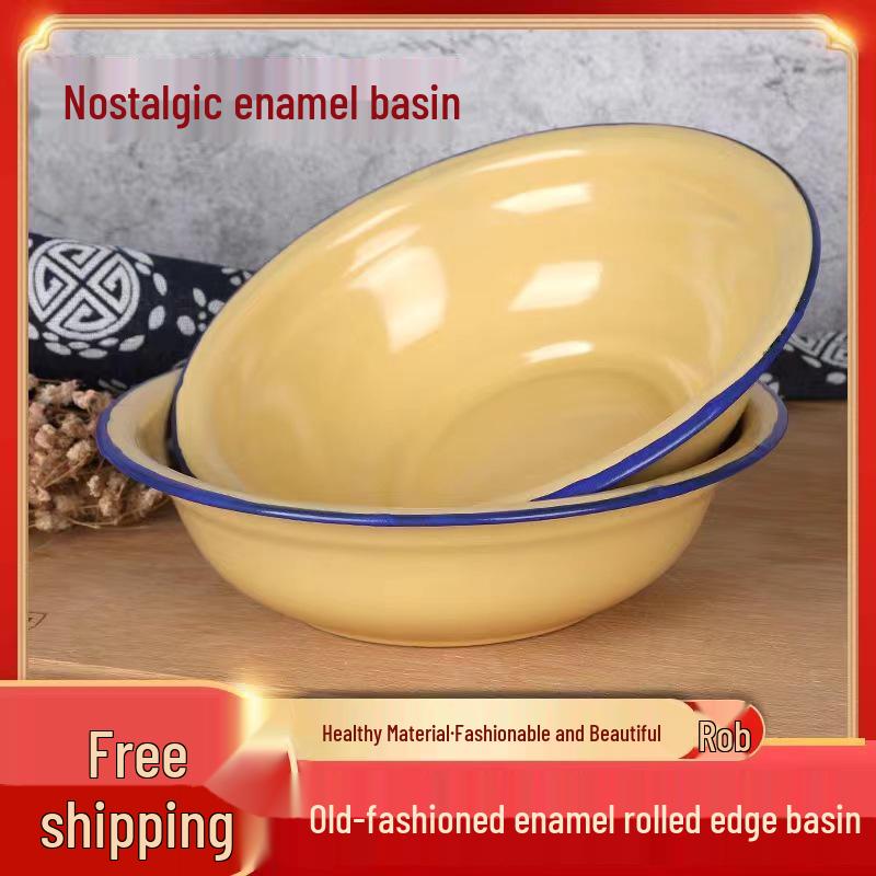 Retro Enamel Soup and Noodle Bowl: Nostalgic Thickened Design for Household Use