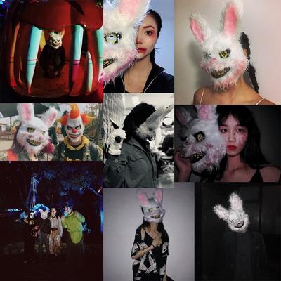 Harwls White Bunny Rabbit Bloody Mask Creepy Scary for Halloween Party Costumes Cosplay