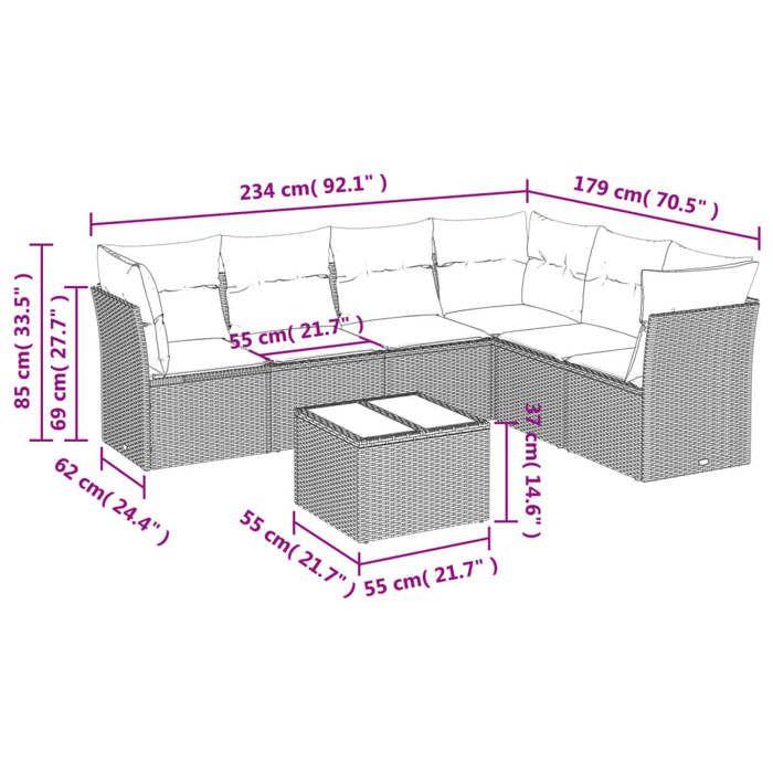 VidaXL Salon de Jardin avec Coussins 7 pcs, Canapés avec Pieds Réglables, Ensemble de Meubles d'Extérieur Patio Terrasse 3217694
