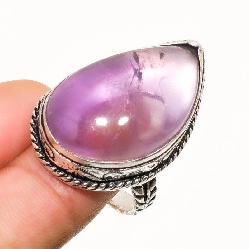 

Ювелирное кольцо ручной работы с шалфейным аметистом и серебром 925 пробы, размер 8