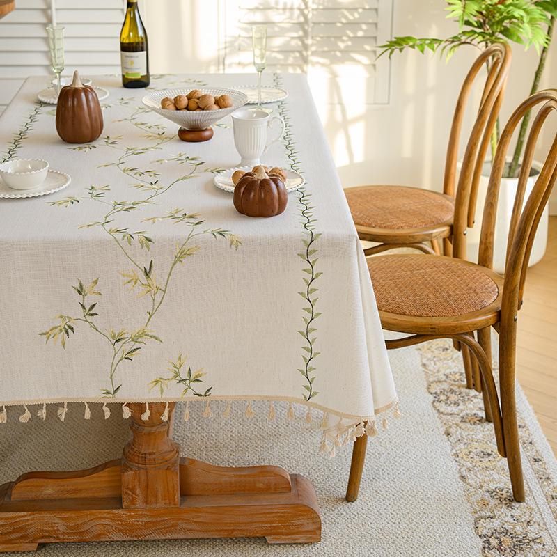 Rectangular Cotton Linen Heat Resistant Waterproof Tablecloth American Country Style for Dining Desk Tea Table