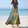 Women's Summer Casual Fashion -Print V-Neck Short-Sleeve Patchwork Dress