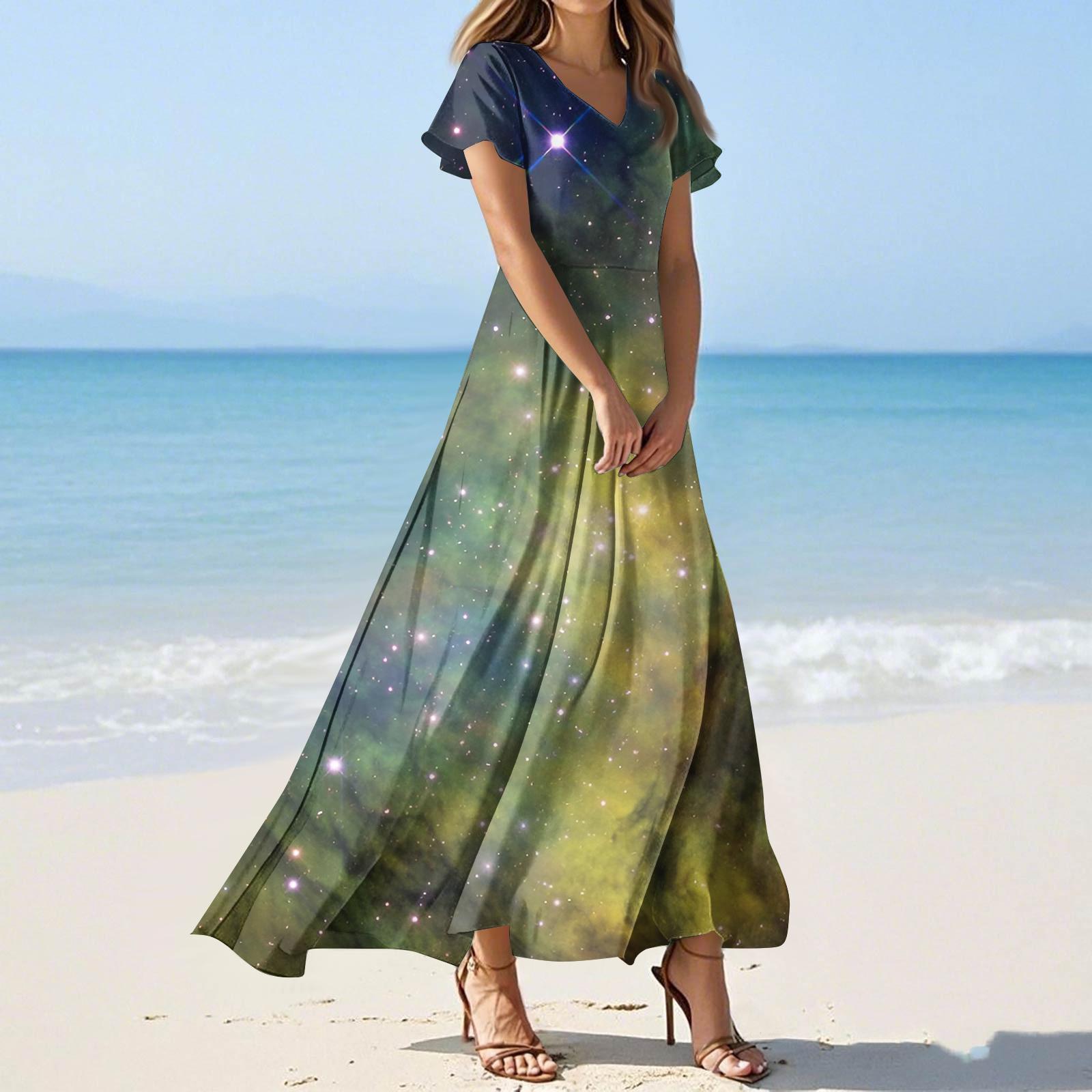 

Женское летнее повседневное модное платье с принтом, V-образным вырезом, короткими рукавами и пэчворком XL