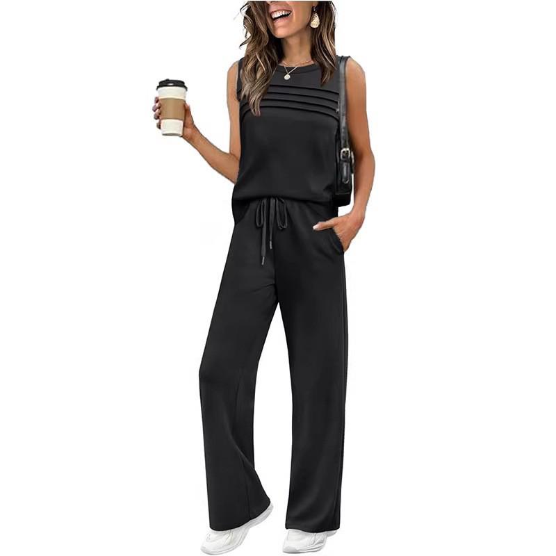 Spring/Summer 2026 Women s Two-Piece Casual Pleated Vest Set 3XL