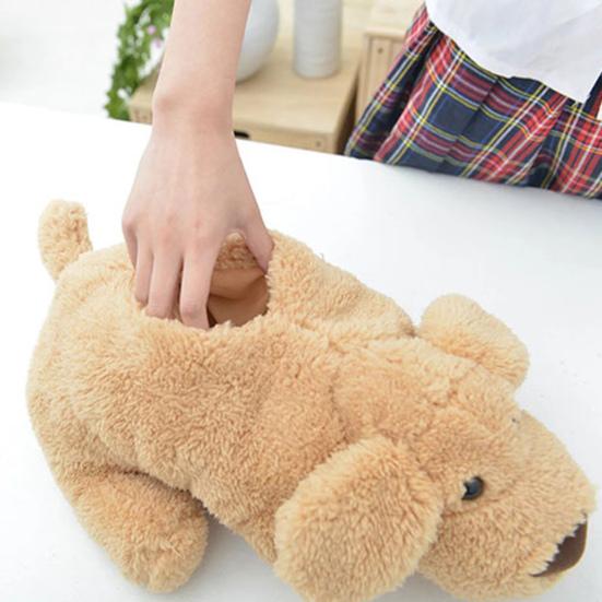 Large Size Elastic Band Tissue Box Cover Cute Plush Teddy Dog Shape Paper Container Case Home Accessories
