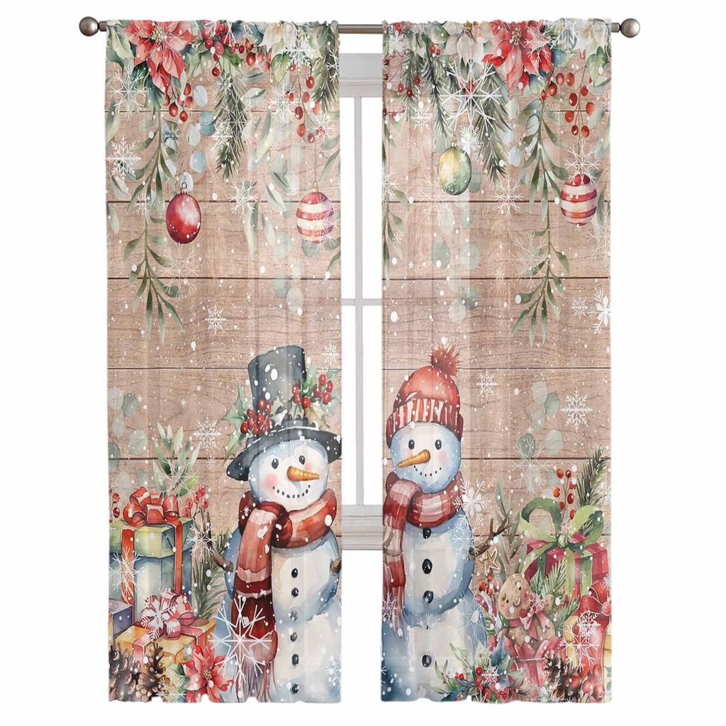Weihnachten Winter Schneemann Schneeflocken Gardinen Weihnachten Home Dekorationen Fenster Tüll Vorhänge Für Wohnzimmer Schlafzimmer