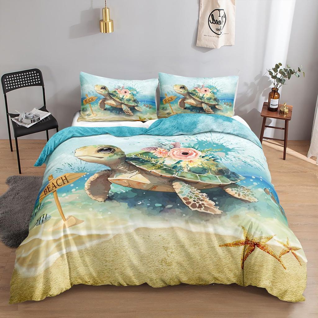 Sea Turtles Duvet Cover 3D Bedding Set Soft Brushed Microfiber Comforter Cover with Zipper Closure Quilt Cover with Pillowcase