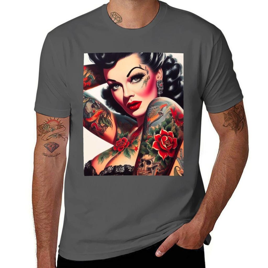 Old School Tattoo Girl Tshirt Casual Loose Daily Wear Tshirt