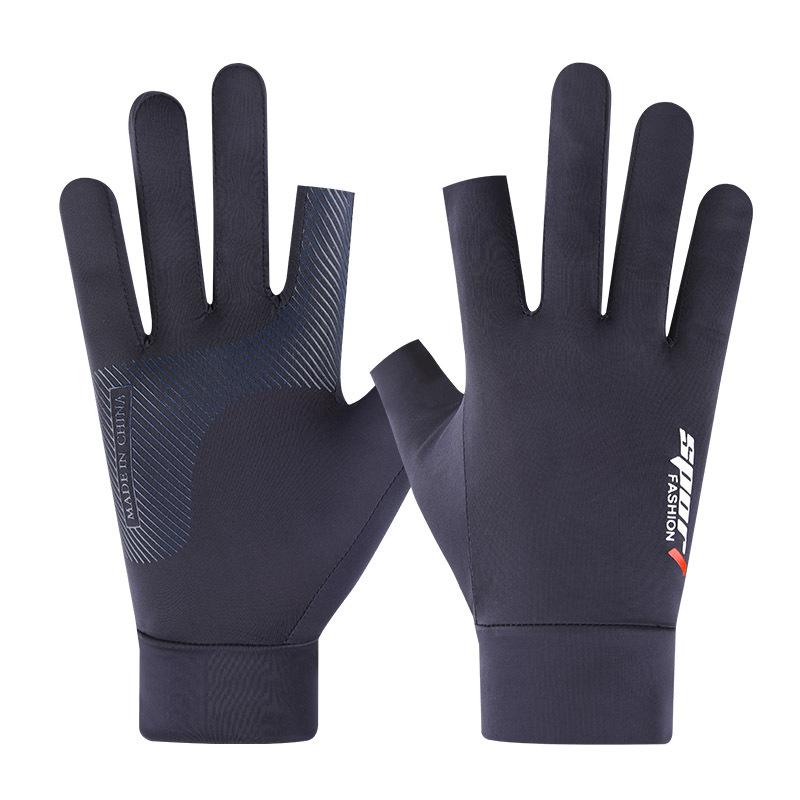 Sunscreen gloves men's summer ice silk thin two-finger leakage fishing non-slip takeaway rider riding gloves women