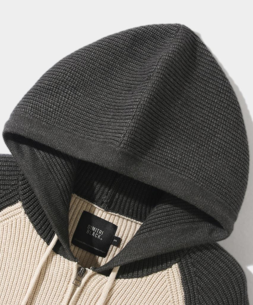 Dimiteulibeullaeg 2Way Raglan Two-Tone Knit Zip-Up Hoodie_Oatmeal & Charcoal