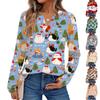 Women's Christmas Print Long Sleeve Shirt Casual Elegant Blouse for Holiday Party