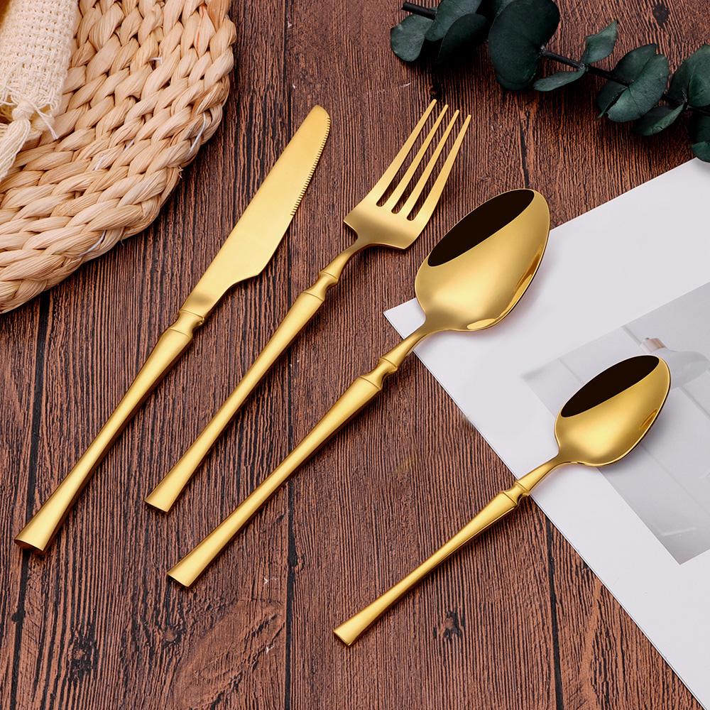 8/12/16/20/24Pcs Sliver Thin Cutlery Gold Dinner Set Stainless Steel Tableware Mirror Western Knife Fork Spoon Solid Color