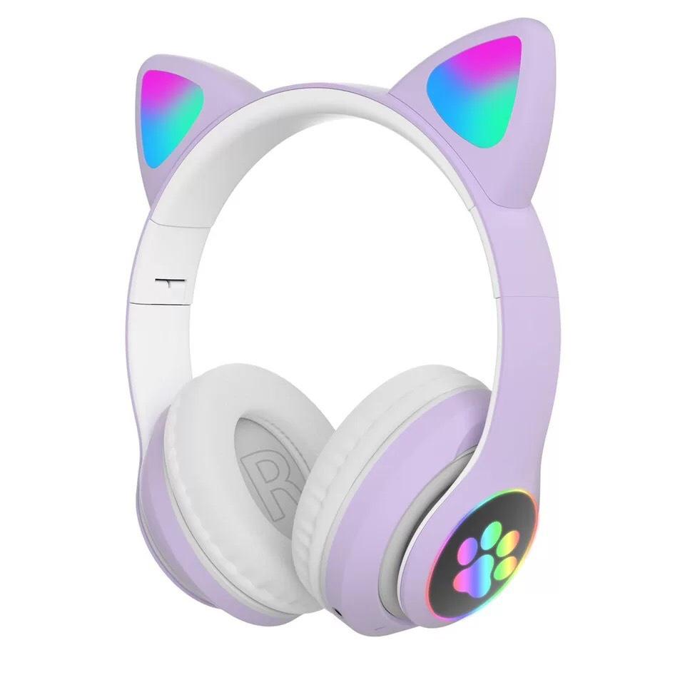 In Stock: 28 Foldable Cat Ear Bluetooth Headphones with Card Slot & Stereo Sound.