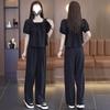 Ladylike Temperament Chiffon Shirt Suit Summer Goddess Style Casual Fashion Age-reducing Wide-leg Pants Two-piece Set