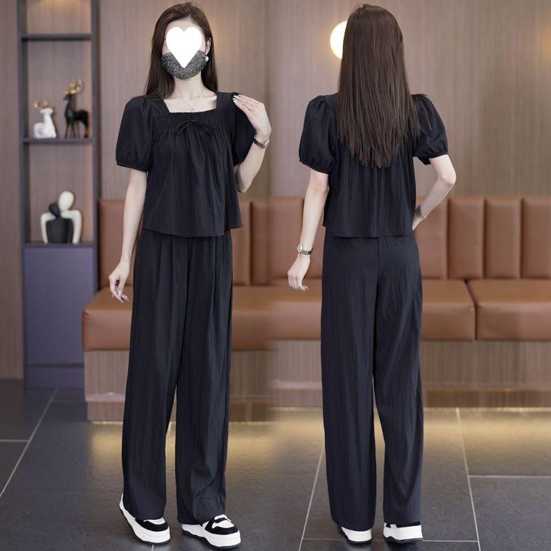 Ladylike Temperament Chiffon Shirt Suit Summer Goddess Style Casual Fashion Age-reducing Wide-leg Pants Two-piece Set