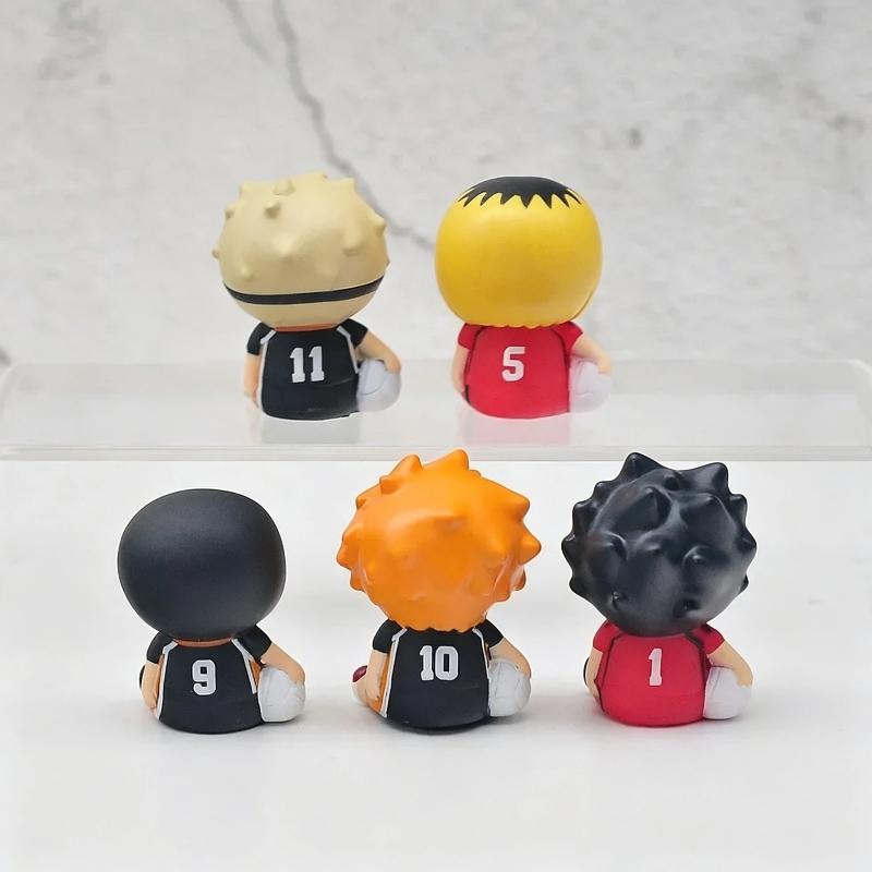 5pcs/Set Cute Round Chubby Bead Eyes Haikyuu Chibi Shoyo Tobio Kei Sitting Figures Sports Anime Model Toy Desktop Ornament Gifts