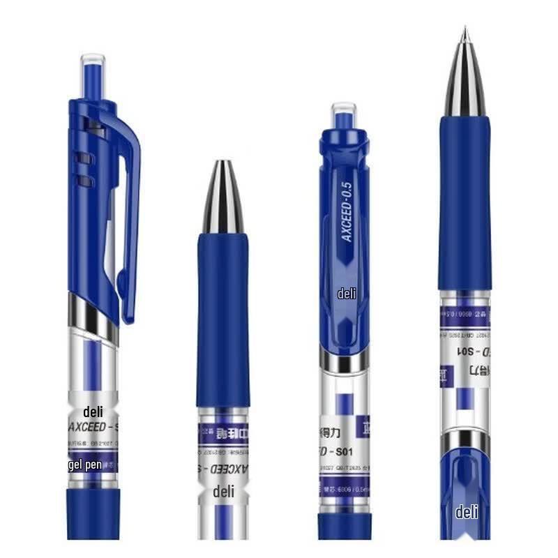 Deli S01 Ret retractable Gel Pens, Blue, 0.5mm, 12-Pack