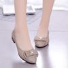 Women's Spring/Fall Chunky-Heeled Pointed-Toe Pumps with Bow and Rhinestones Comfortable Low-Heeled Work and Mom Shoes