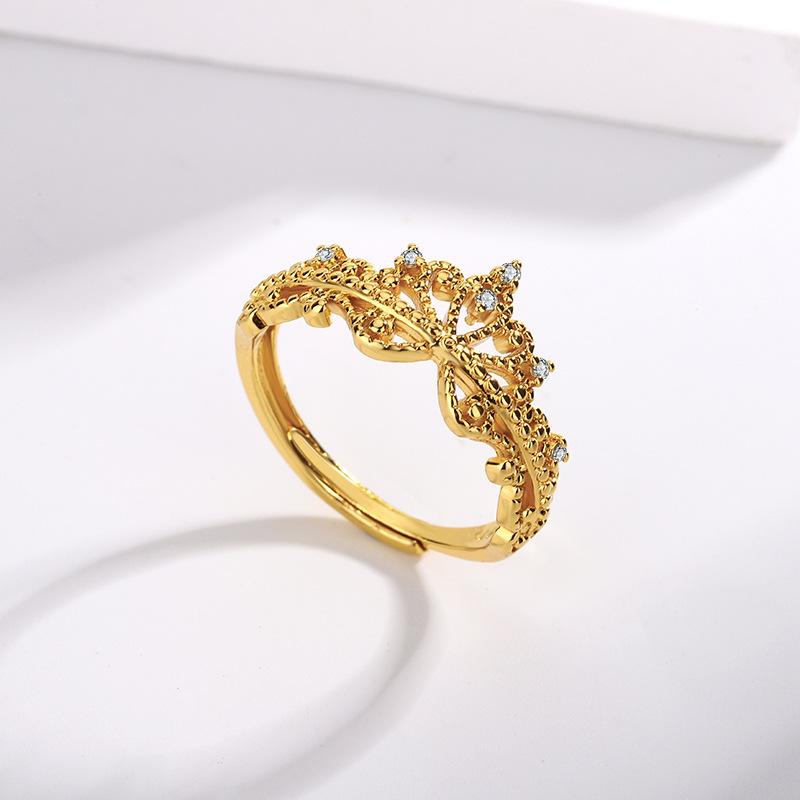 

Французское легкое роскошное высококачественное маленькое сломанное бриллиантовое кольцо-корона, женское полое универсальное яркое кольцо из камня Opening adjustable