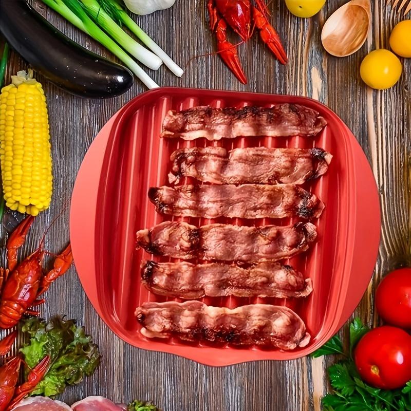 Microwave Bacon Maker Cookers Tray With Splatter Lid BPA-Free Microwave Bacon Grill Pizza Tray Efficient Food Prep Kitchen Tools