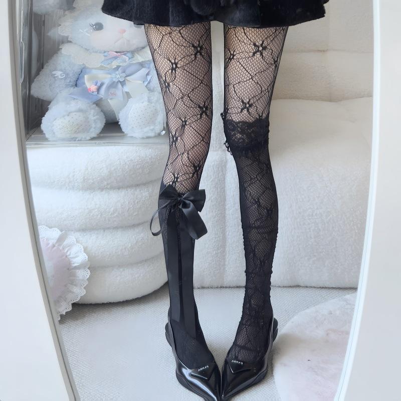 New Dark Soft Sister Lace Bow Flower Flower Vine Flower Base Net Socks Pantyhose