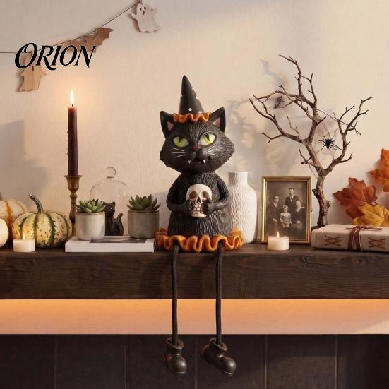 Indoor Halloween Party Supplies Figurines, Spooky Ghost Skeleton Pumpkin Black Cat Resin Ornaments, Table Centerpieces Tabletop Decor for Mantel Shelf