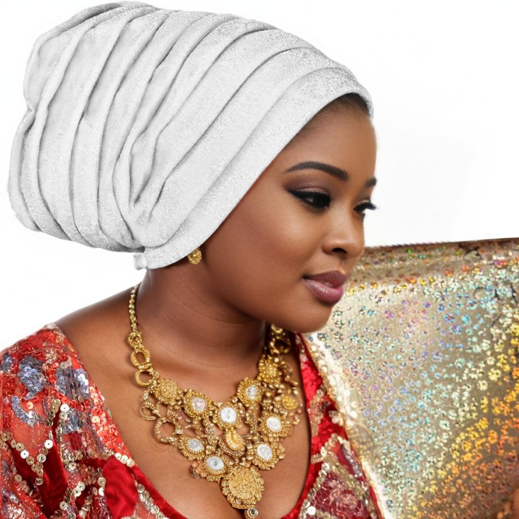 Glitter Pleated Women's Head Wraps Bonnet African Turban Cap Muslim Headscarf Bonnet Turbante mujer