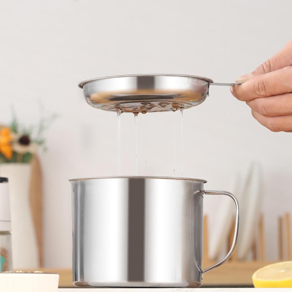 Stainless Steel Grease Strainer Oil Soup Separator Convenient Multi-use Oil Filter Storage Pot for Restaurant, Cafe