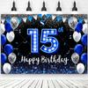 2D Alles Gute zum Geburtstag Hintergrund Schwarz Blau Luftballons Individuelles Alter Kinder Erwachsene 18. 20. 30. 40. Geburtstag Dekorationen Partyzubehör