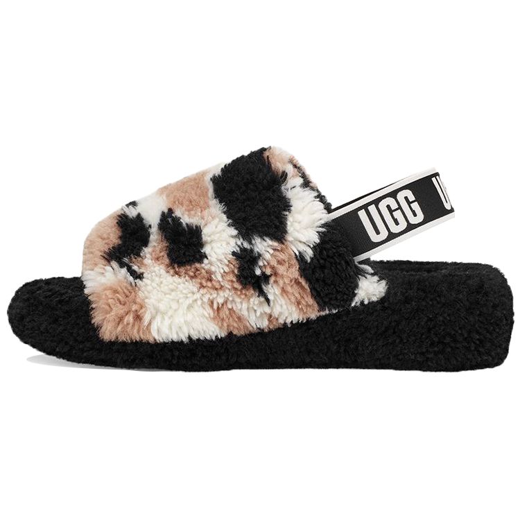 UGG Fluff Yeah Slide Comfortable Versatile Slide Sandals Mid Heel Women sandals White Black 1125231-BLK