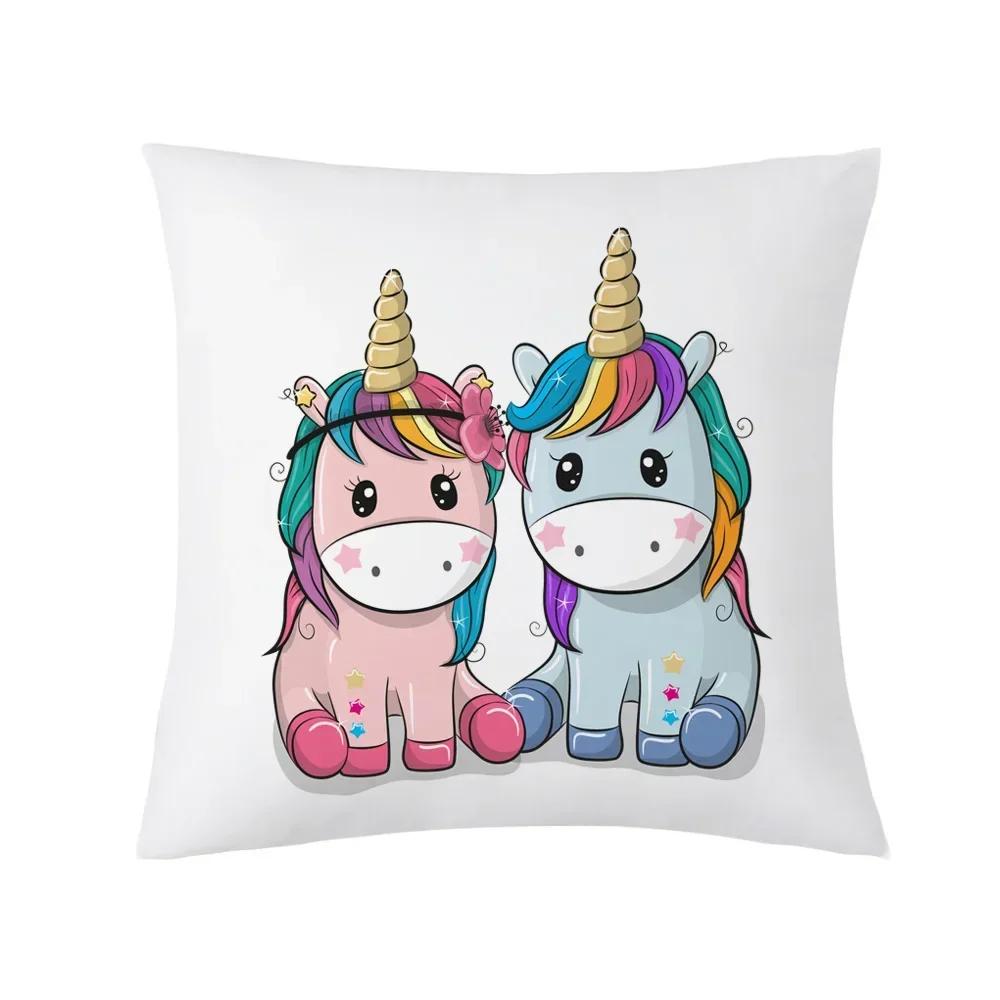 Creative And Adorable Unicorn Pattern Double-Sided Printed Pillow Cover Short Plush Suitable Living Rooms Throw Cushion Cover