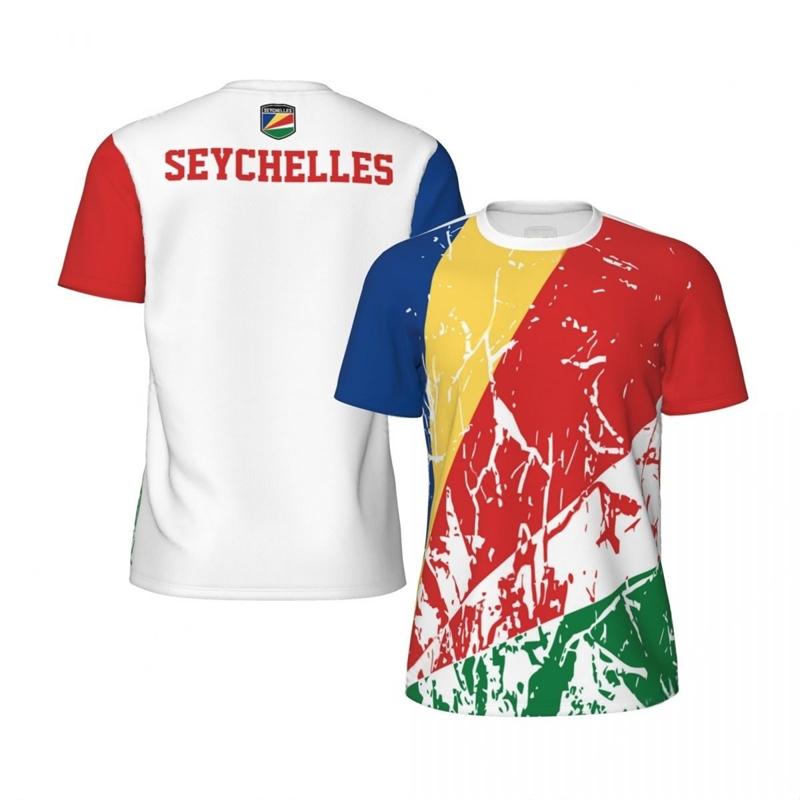 Seychellerna Flagfotboll T-shirts för Män Mode Sommar Nationalemblem 3D-tryckt Tröja Casual Snabbtorkande Andningsbara T-shirts Toppar