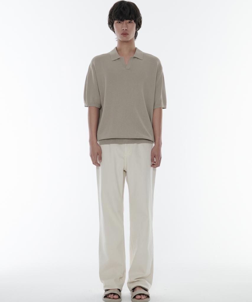 MUSINSA STANDARD Cool Touch Slit Neck Knitted Polo Shirt [Grayish Beige]