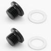 Multi-Purpose Aluminum Metric Thread Port Plug M10 x 1.25 Hex Plug with Crush Washer, Black, Pack of 2