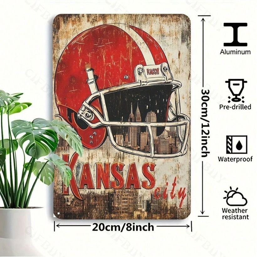 Vintage Metal Poster Kansas City Football Bar Wall Decor 20x30cm Waterproof