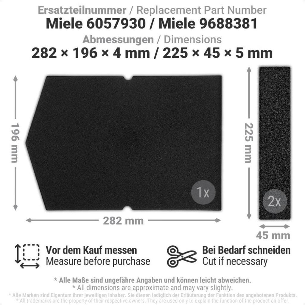 Compatible Sponge Filter Pad for Miele Tumble Dryers 6057930 and 9688381