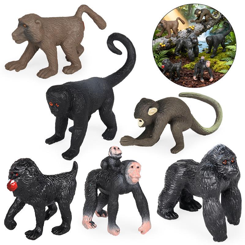 Realistic Animal Model Toy Set: Gorilla, Mountain Monkey, Squirrel Monkey, Baboon, and Hairy Monkey