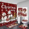 4Pcs Christmas Shower Curtain Set with Rug Toilet Lid Cover Bath Mat Bathroom Decoration Set Non-Slip Festival Gift for Friends