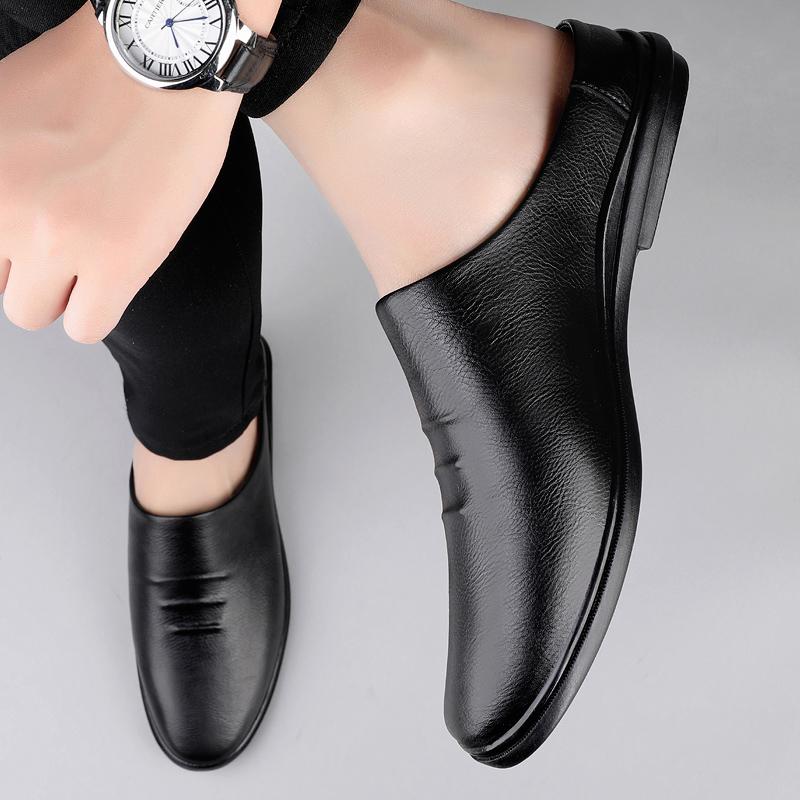 Fashion Open Low-heel Slipper Mens Slip on Walking Shoes Leather Male Comfortable Mules Shoes 2025 Male Casual Breathable Comfy Sandals