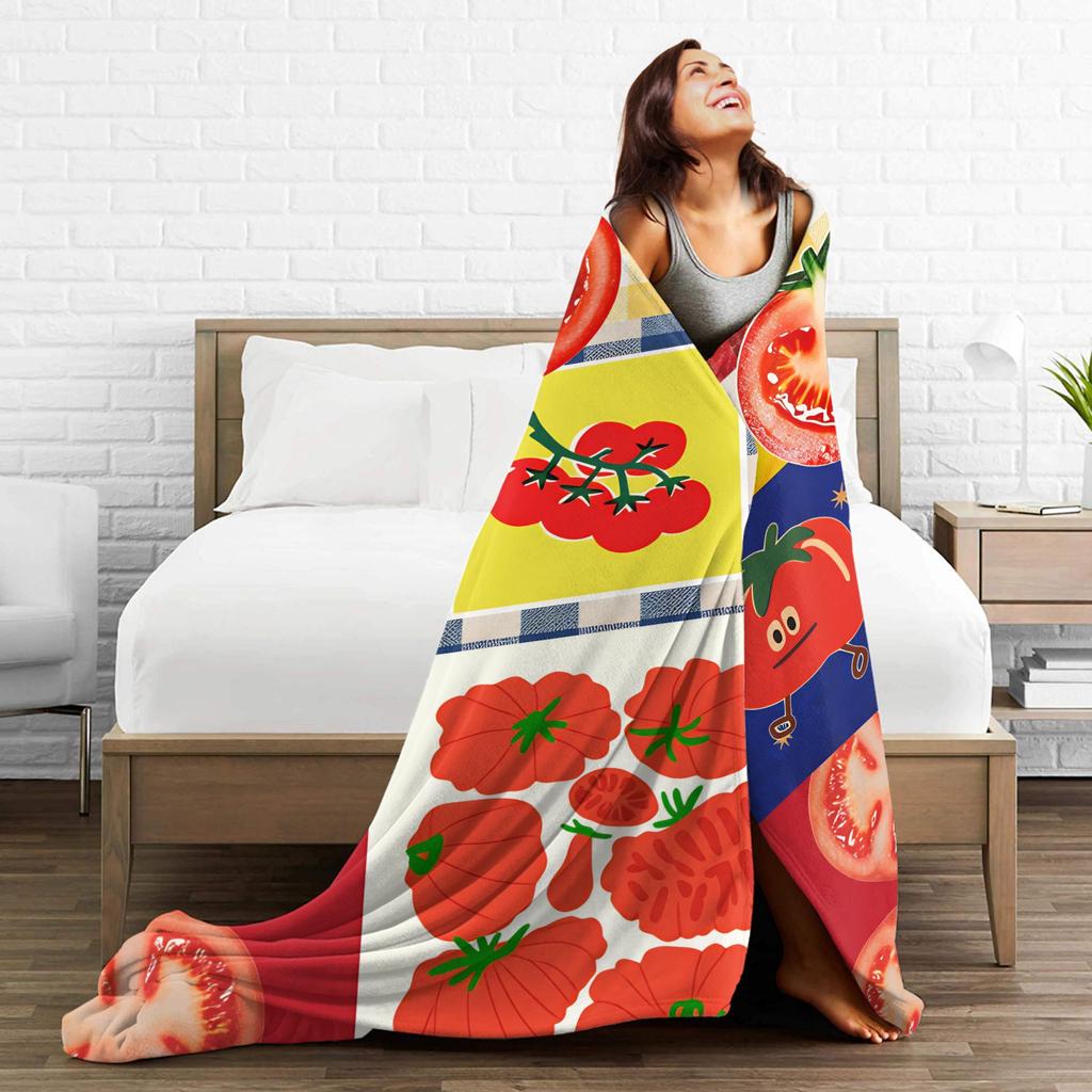 Tomato - Red Background Blankets Adults Child Flannel Throw Blanket For Chair Sofa Bed Warm Soft Design Quality Bedspread Gift