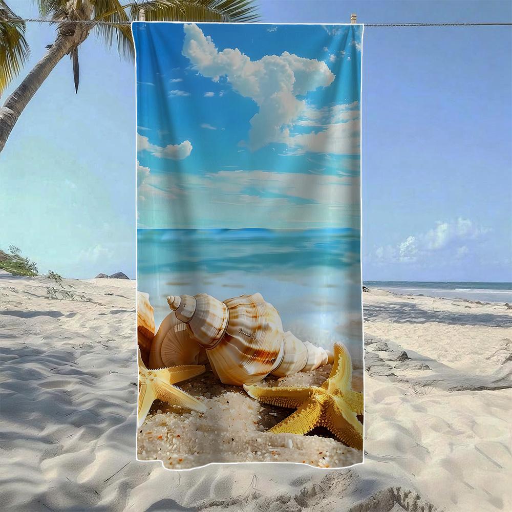 

Coastal Seashell & Starfish Beach Towel, Soft Quick-Drying, Perfect For Portable Outdoor Travel, Camping And Summer Beach W40*H60(CM)