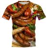 Yummy Food Graphic 3D Print T-shirts Delicacy Grilled Sausages Pullovers Summer Round Neck Fashionable Casual Short Sleeved Men's T-shirts