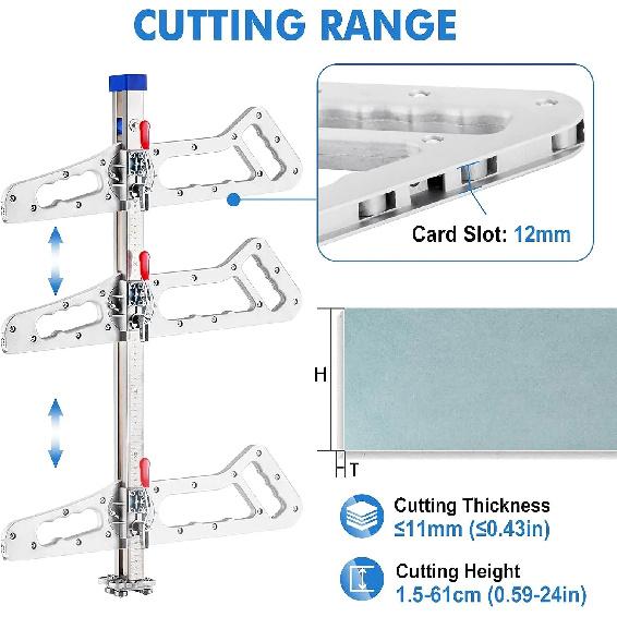 Ferramenta de Corte para Drywall em Liga de Alumínio, Cortador Dobrável para Drywall, Cortador de Placa de Gesso Empurrado à Mão, com 10 Peças de Lâminas de Reposição