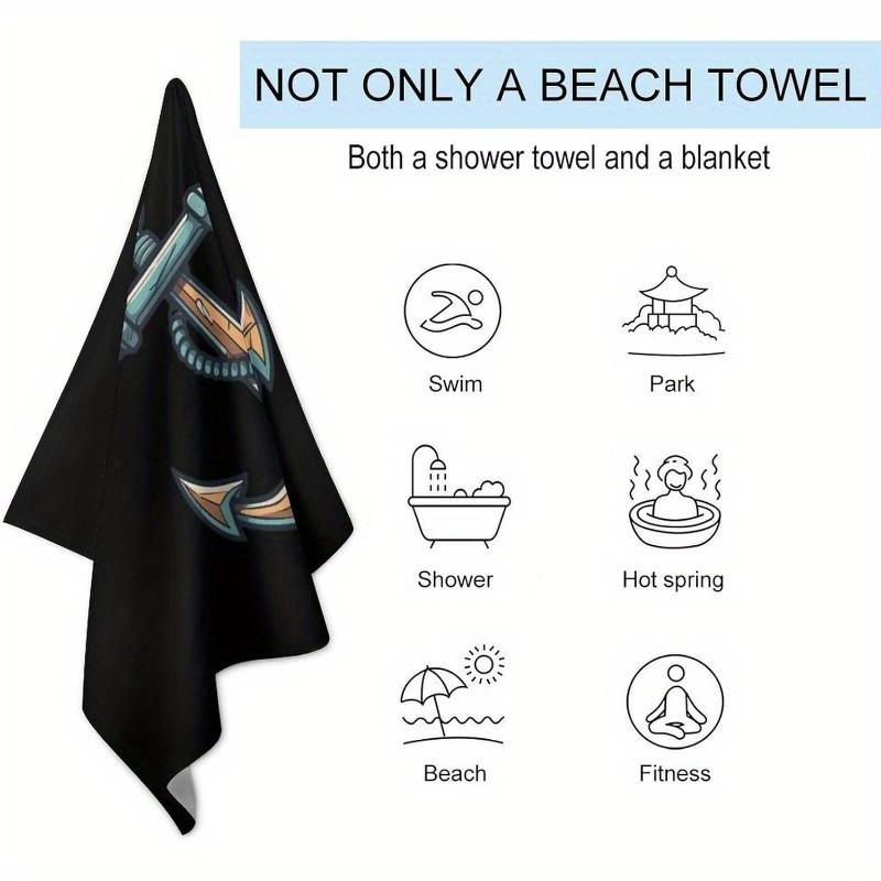 1 Stück Bootsanker Strandtuch - Schnelltrocknend, Übergröße, Schwarz-Blaues Nautisches Design, Weiches Polyester, Perfekt für Frauen