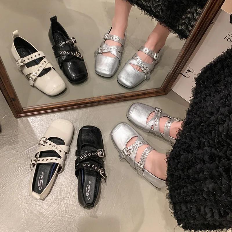 Fashion 2025Designer Spring Women Mary Jane Shoes Fashion Square Toe Ladies Comfort Soft Sole Flats Women's Comfort Ballerinas Shoes