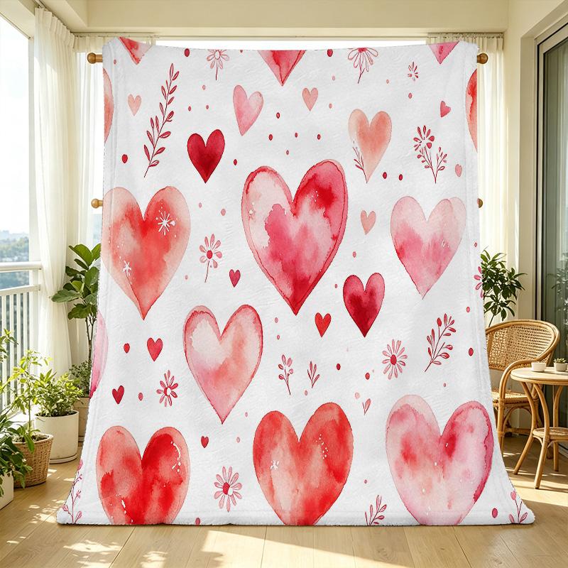 Printed Flannel Fleece Blanket | Heart Collection, Soft Warm Cozy Blanket for Home Dorm, Ideal Valentine’s Day Gift