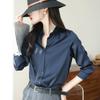 Mote Uformelt kontor Dame satengskjorte Løse lange ermede topper Solid Plus Size Damebluser Elegant Button Up Vintage Enkle Dameskjorter 25678