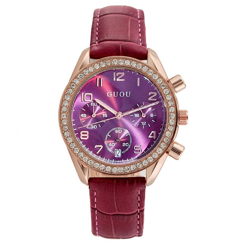 Orologio da Donna Multifunzionale Tre Contatori con Calendario Quarzo Quadrante Grande Strass Orologio Moda per Donna