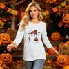 Women's Fashion Casual Halloween Print Three-Quarter Sleeve Neck Top for Fall Festive Wear
