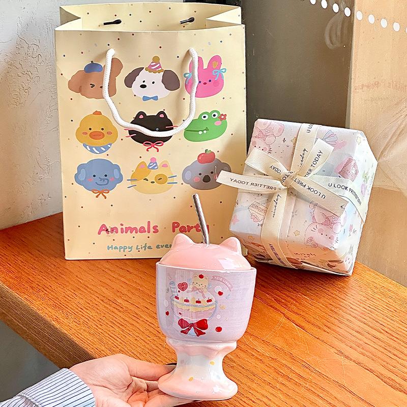Cute Cat Goblet High Value Straw Water Cup Girls Birthday Gift Souvenir Practical Gift Box